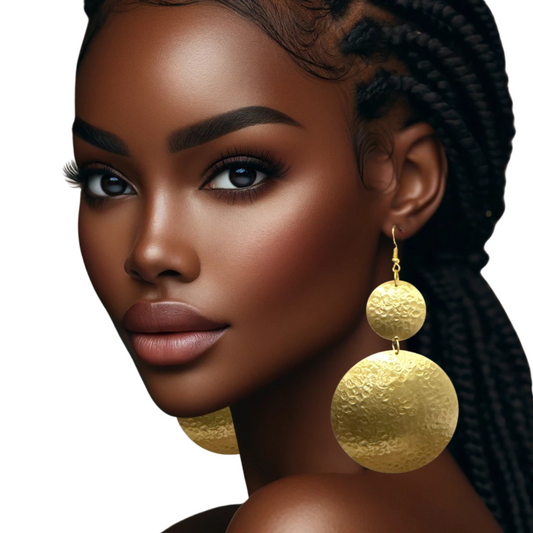 Gold Textured Double Disc Dangle Earrings