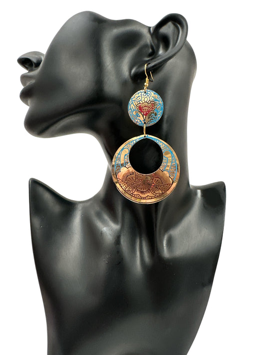 Long Bohemian Lightweight Multicolor Brass Dangle Earrings