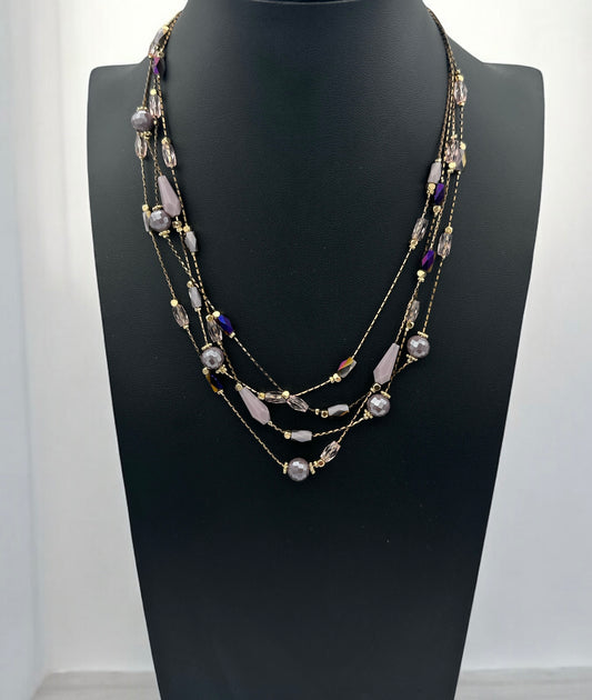 Elegant Bohemian Multilayer Beaded Necklace with Gold Accents