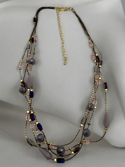 Elegant Bohemian Multilayer Beaded Necklace with Gold Accents