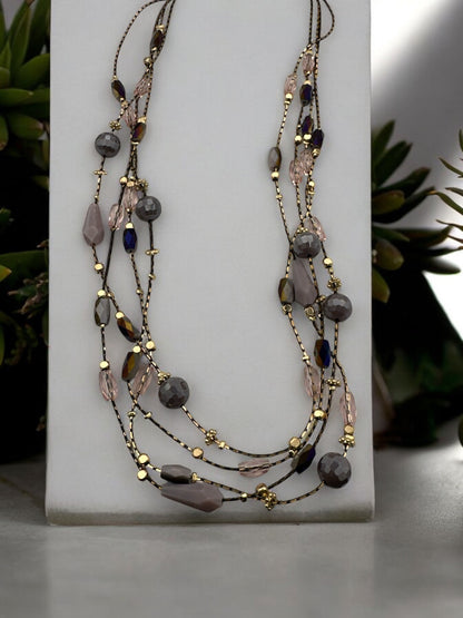 Elegant Bohemian Multilayer Beaded Necklace with Gold Accents