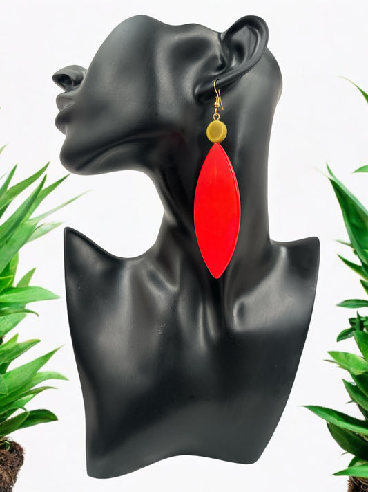 Handcrafted Long Dangle Resin Earrings - Bold Red and Green, Statement Earrings for Women