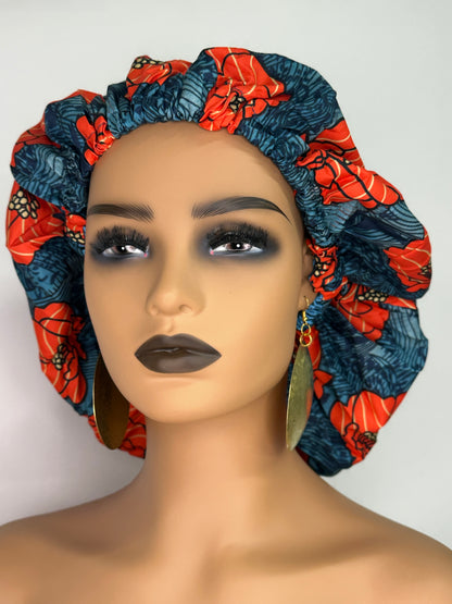 Double Layered Ankara Pattern Satin Silk Revisable Bonnet Cap