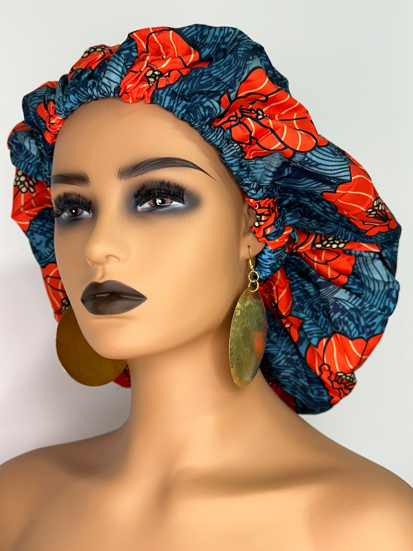 Double Layered Ankara Pattern Satin Silk Revisable Bonnet Cap