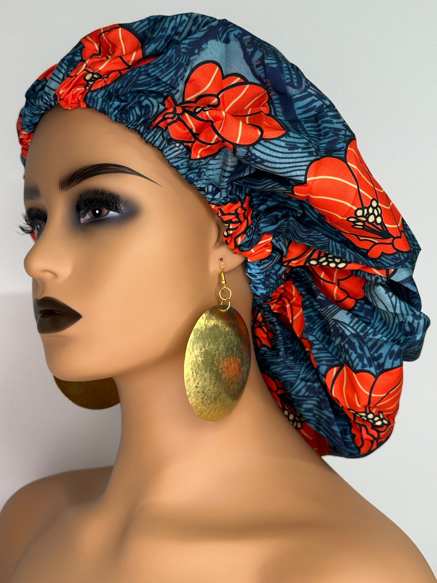 Double Layered Ankara Pattern Satin Silk Revisable Bonnet Cap