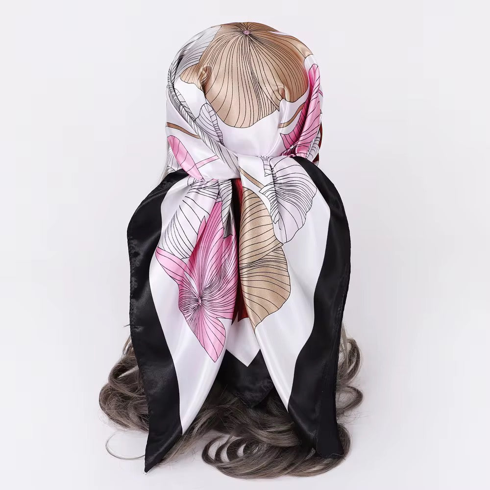 Square Satin Silk Scarf for Women - Elegant Floral Print Hair & Neck Scarf