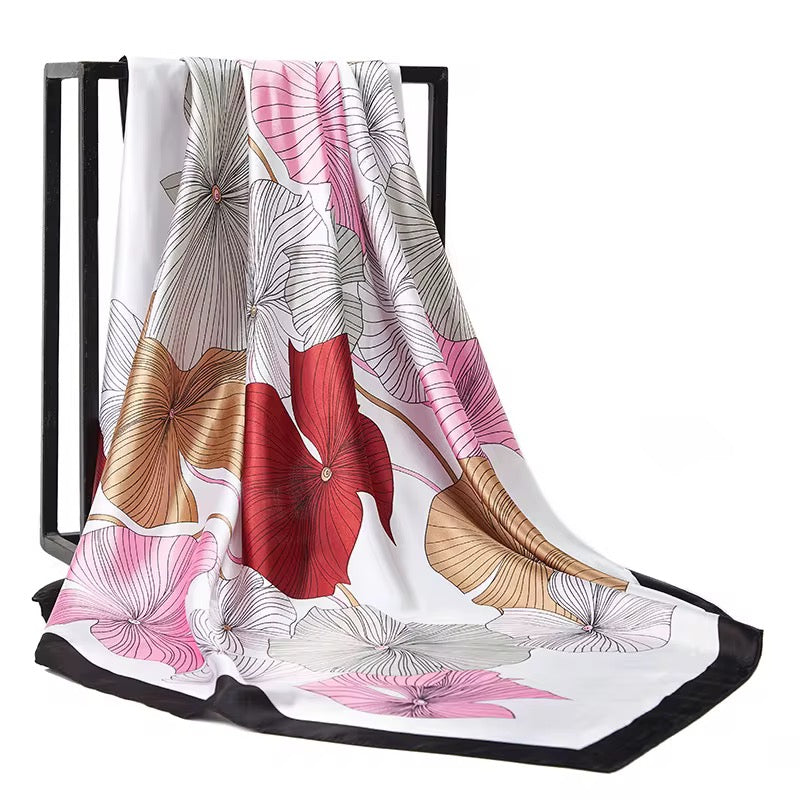 Square Satin Silk Scarf for Women - Elegant Floral Print Hair & Neck Scarf