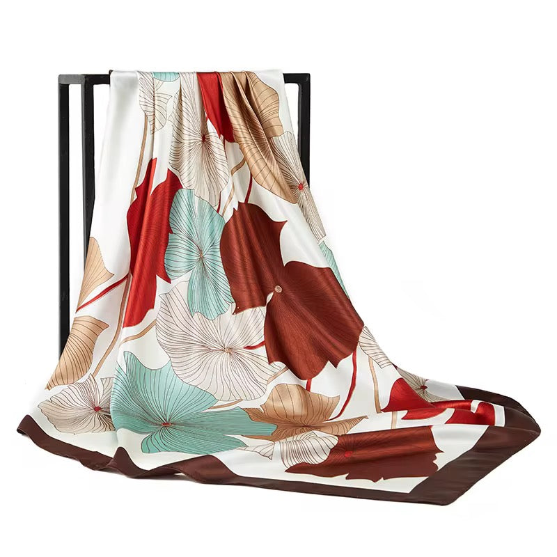 Square Satin Silk Scarf for Women - Elegant Floral Print Hair & Neck Scarf