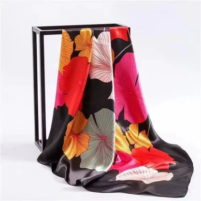 Square Satin Silk Scarf for Women - Elegant Floral Print Hair & Neck Scarf