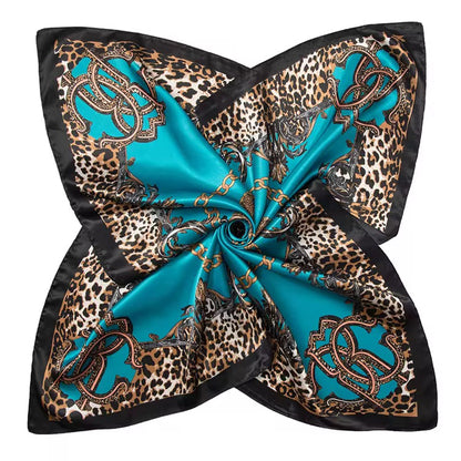 Luxury Square Satin Silk Scarf – Floral & Leopard Print Hair & Neck Scarf for Women