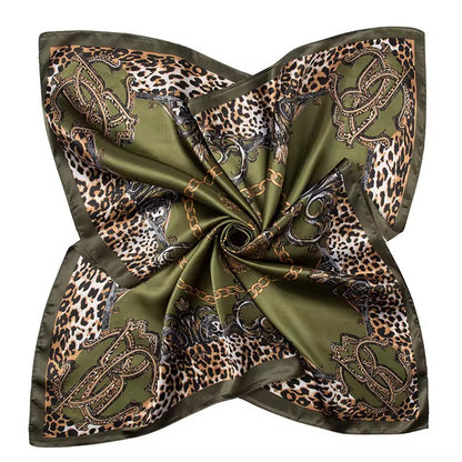 Luxury Square Satin Silk Scarf – Floral & Leopard Print Hair & Neck Scarf for Women