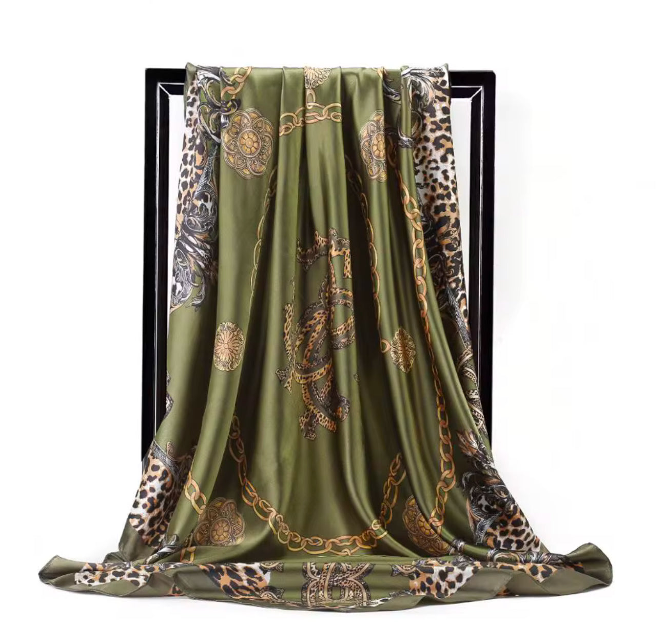 Luxury Square Satin Silk Scarf – Floral & Leopard Print Hair & Neck Scarf for Women