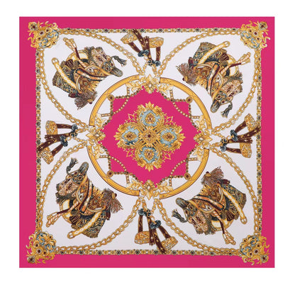 Luxury Square Satin Silk Scarf – Elegant Equestrian Print for Women