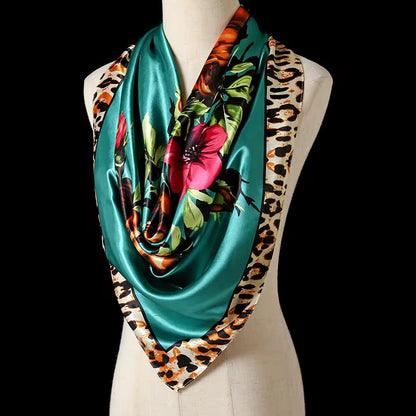 Luxury Satin Silk Square Scarf – Floral Print Hair & Neck Scarf for Women