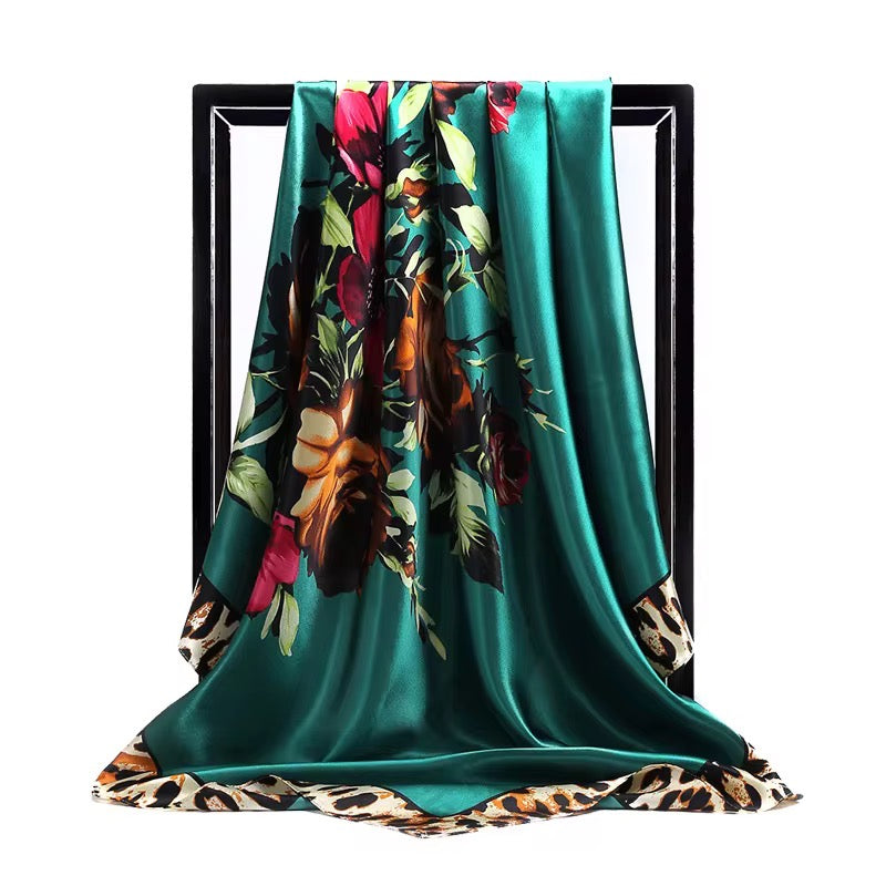 Luxury Satin Silk Square Scarf – Floral Print Hair & Neck Scarf for Women