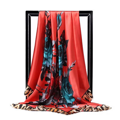 Luxury Satin Silk Square Scarf – Floral Print Hair & Neck Scarf for Women