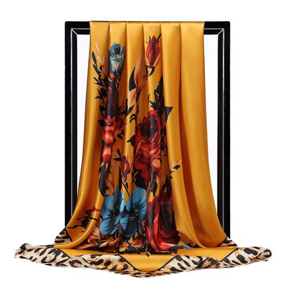 Luxury Satin Silk Square Scarf – Floral Print Hair & Neck Scarf for Women