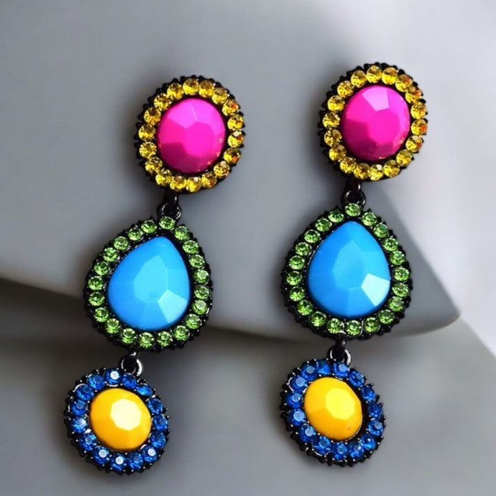 Bold Bohemian Multicoloured Resin Drop Earrings