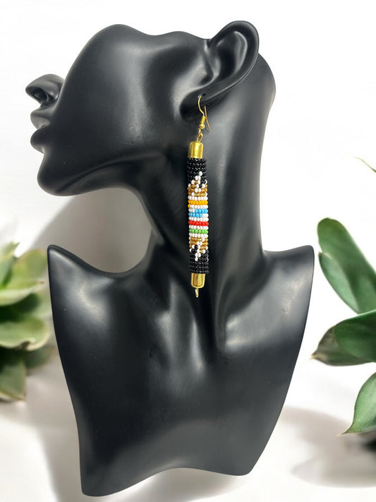 AuthenticHandmade Multicoloured African Beaded Dangle Earrings - Tribal Boho Jewellery