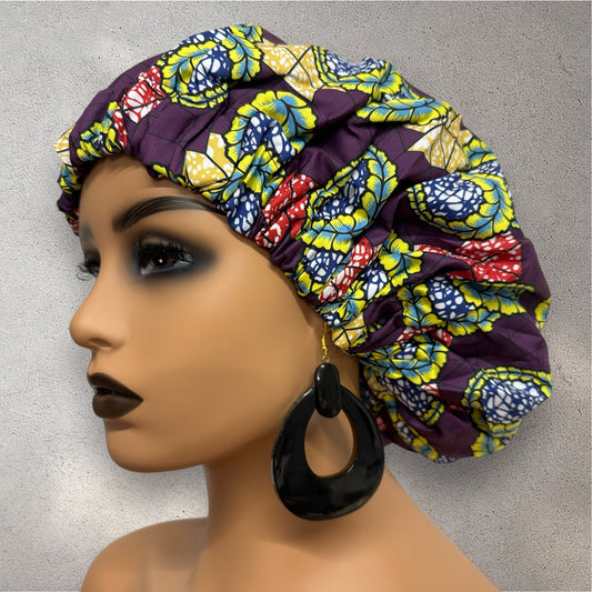 Double-Layered Ankara Satin Bonnet Cap – Reversible Silk Hair Protector