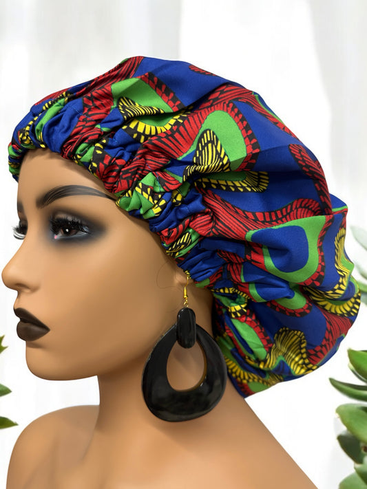 Double-Layered Ankara Satin Bonnet Cap – Reversible Silk Hair Protector