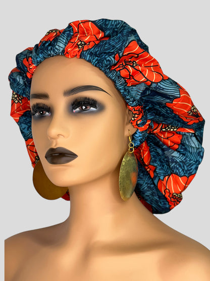 Double Layered Ankara Pattern Satin Silk Revisable Bonnet Cap