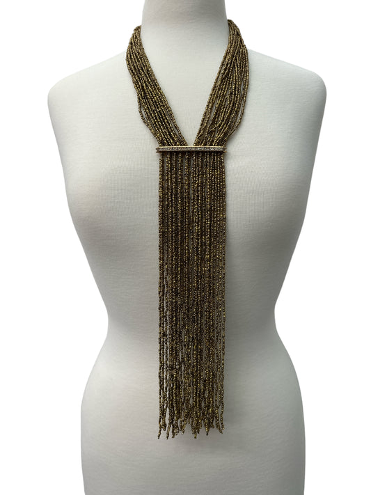 Handmade Gold Multi-Strand Beaded Necklace - Elegant Boho Fringe Necklace