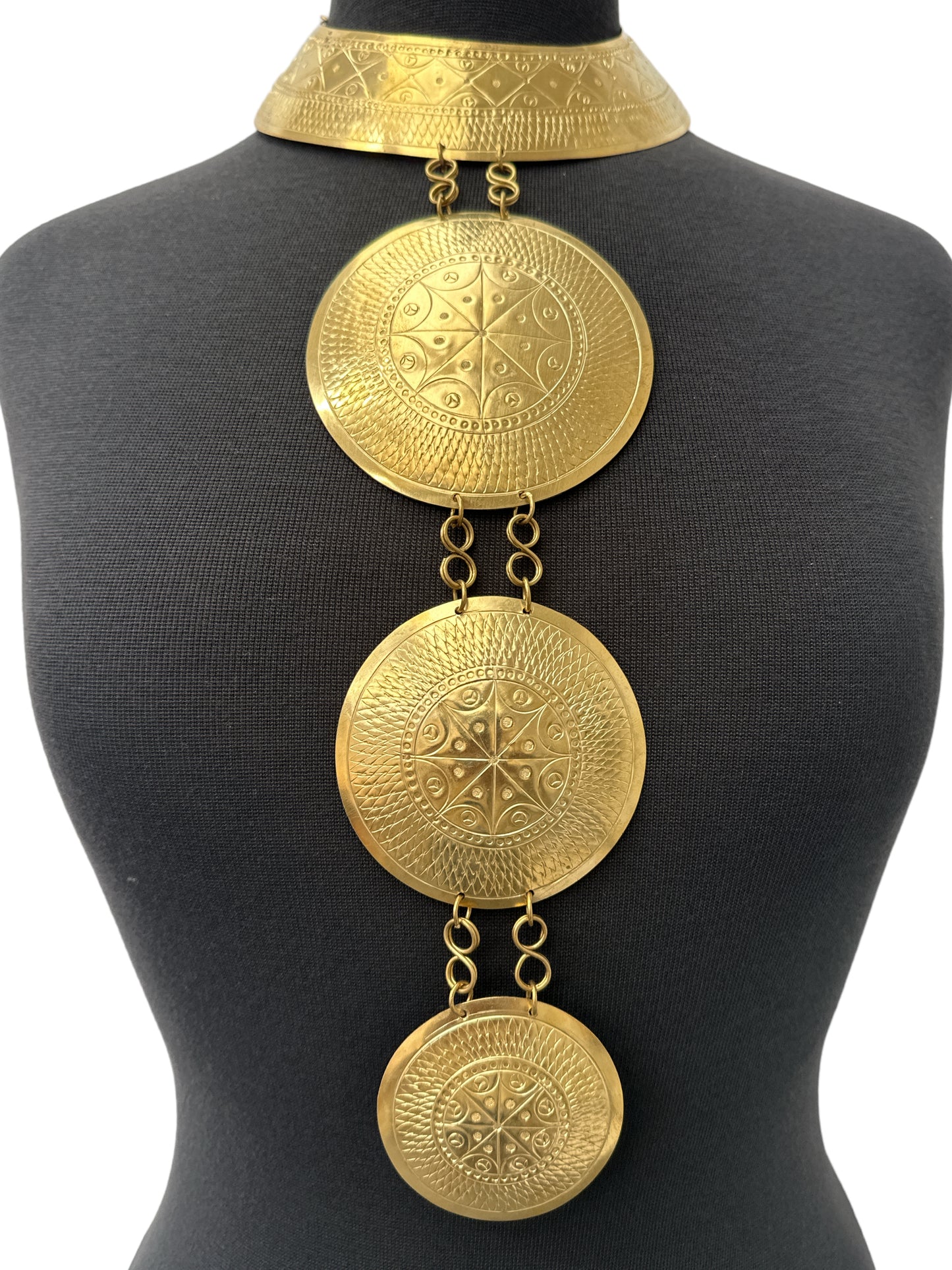 Authentic African Engraved Brass Statement Pendant Necklace