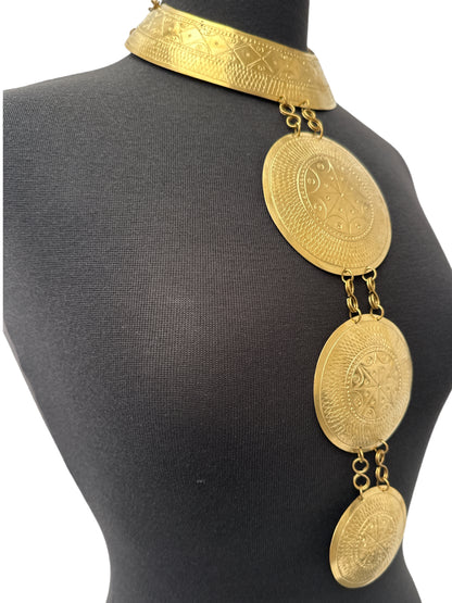 Authentic African Engraved Brass Statement Pendant Necklace