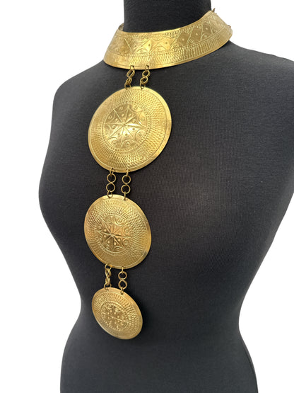 Authentic African Engraved Brass Statement Pendant Necklace