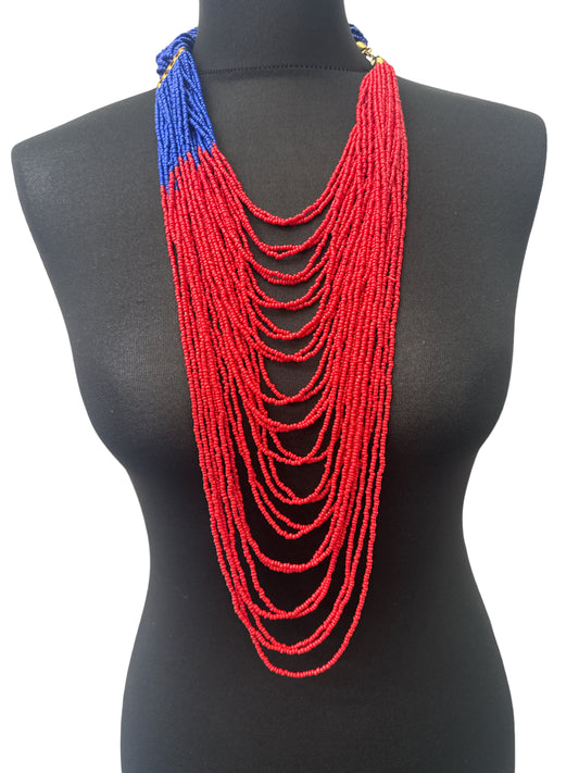 Authentic African Braided Design Long Beaded Necklace