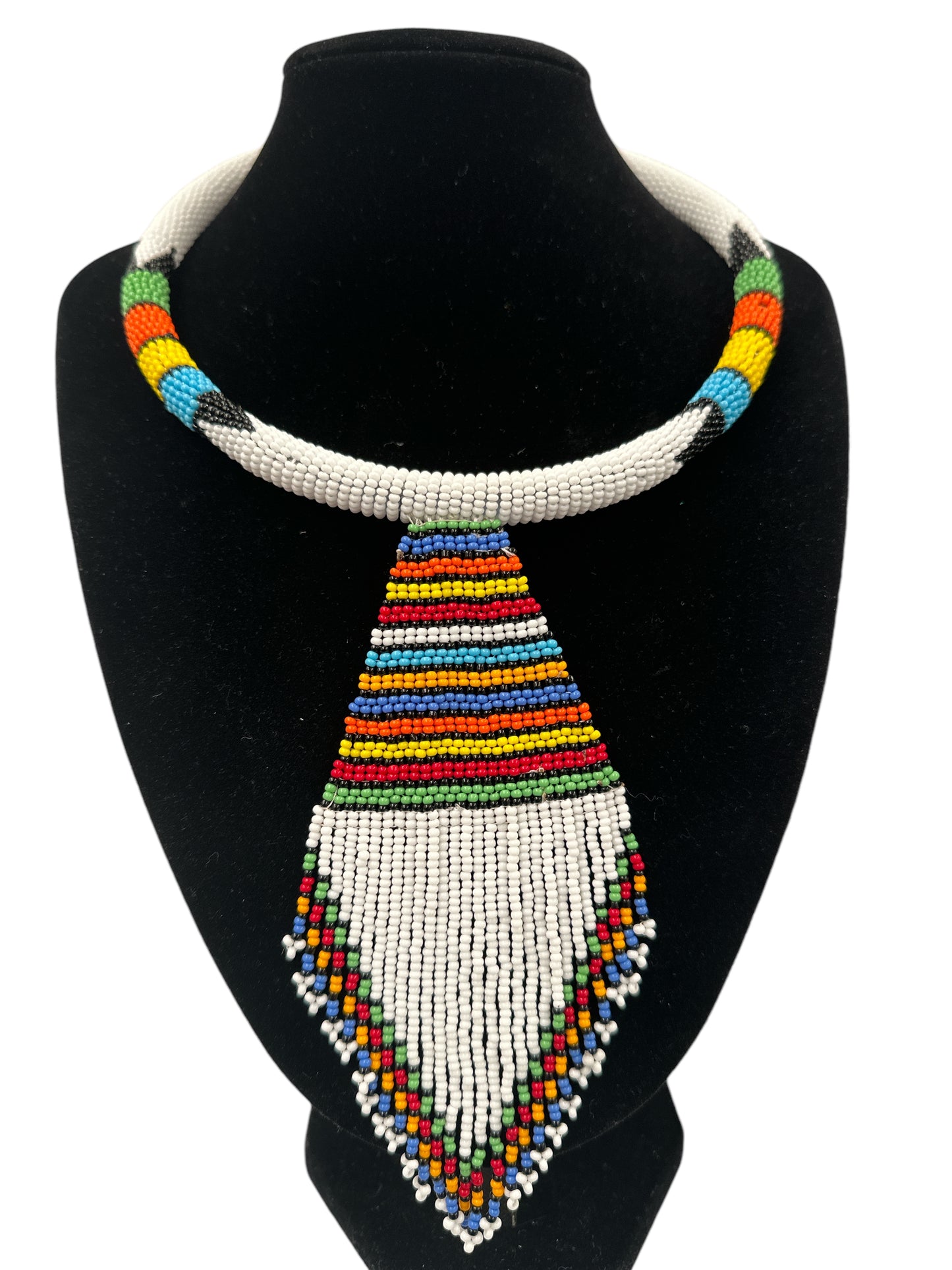 Copy of Authentic African Zulu Inspired White Beaded  Pendant Tassel Necklace