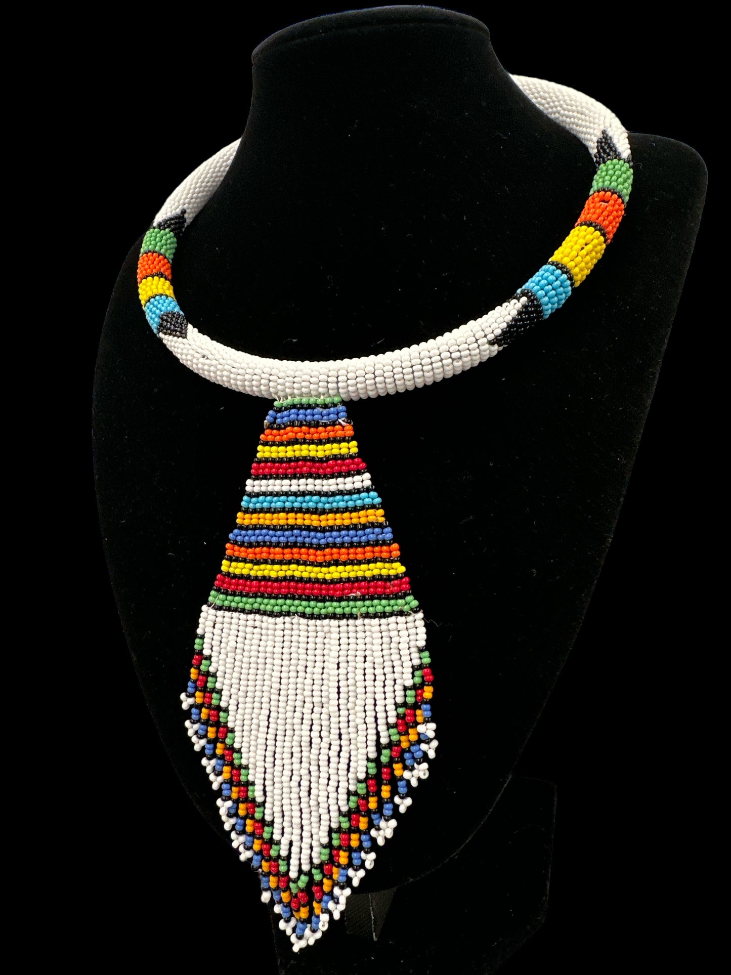 Copy of Authentic African Zulu Inspired White Beaded  Pendant Tassel Necklace