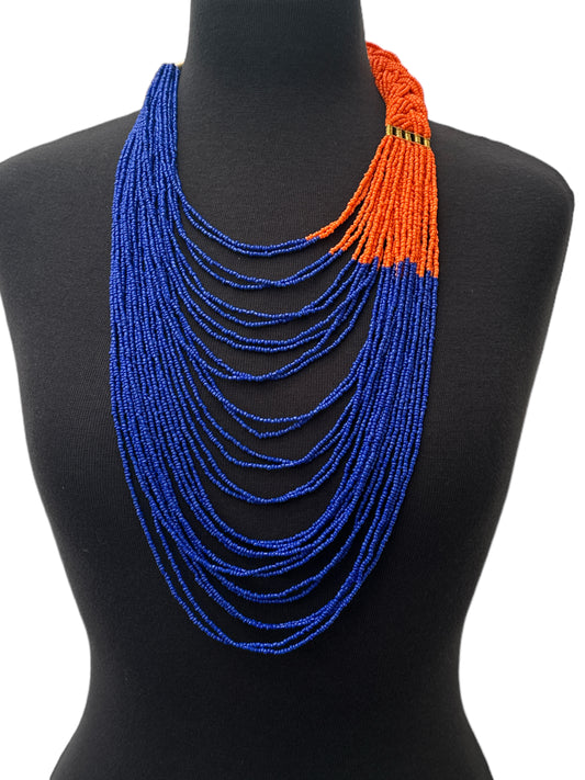 Long Orange And Purple Braided Beaded African Ethnic Necklace