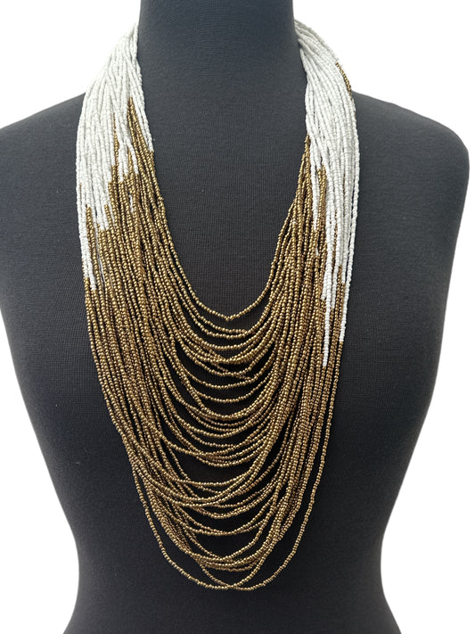 Authentic African White Gold Multilayered Beaded Long Necklaces