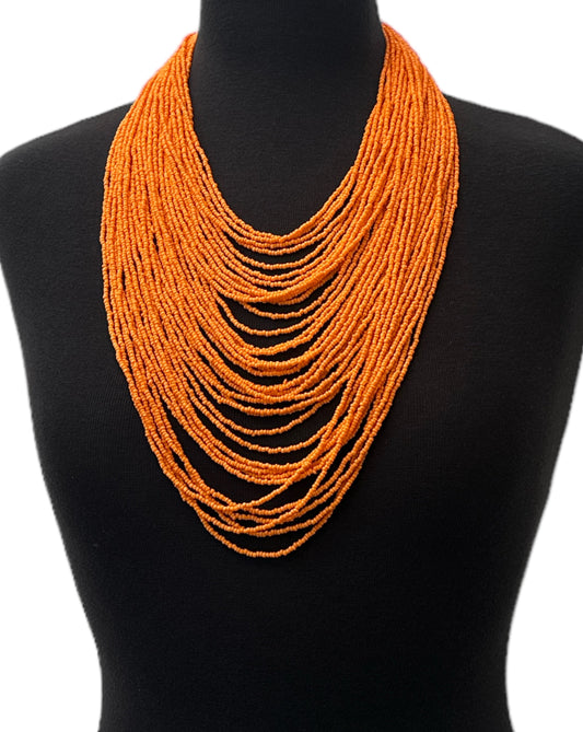 Authentic African Multi Strand Orange Beaded Necklaces