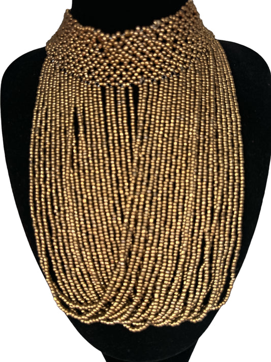 Authentic African Gold Beaded Ethnic Choker Pendant Necklace