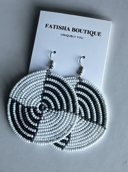 Authentic African White Beaded Dangle Earrings