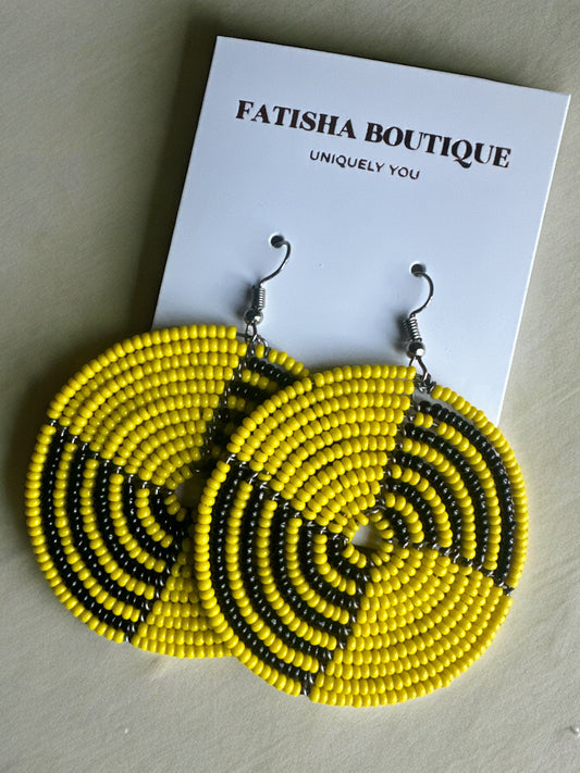 Authentic African Yellow Beaded Dangle Earrings