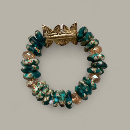 Green Krobo Beads Brass Ethnic Bracelet