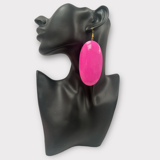 Pink Oval Wooden Dangle Ethnic Earrings