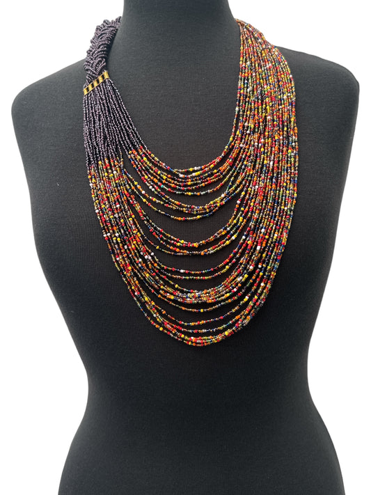 Long Purple And Multicolours Braided Beaded African Ethnic Necklace