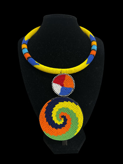 Handmade African Beaded Pendant Necklace – Vibrant Maasai-Inspired Jewellery