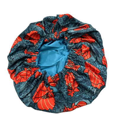 Double Layered Ankara Pattern Satin Silk Revisable Bonnet Cap