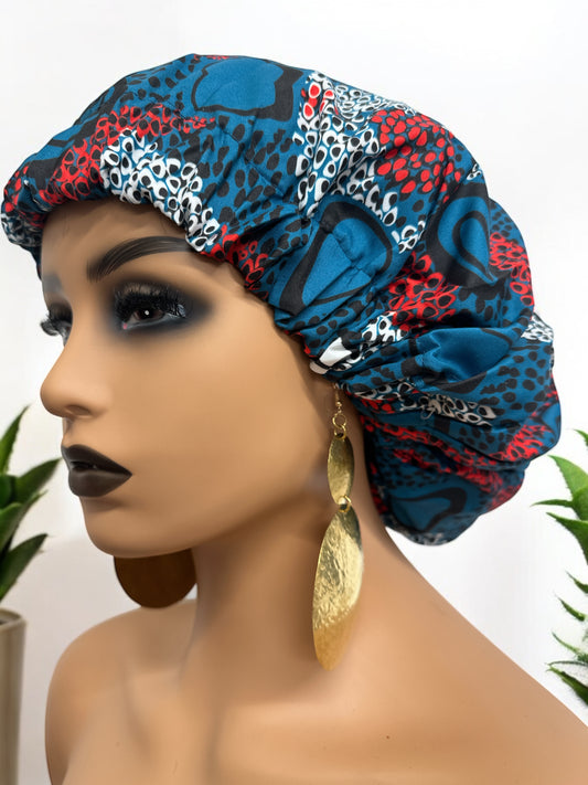 Double Layered Ankara Pattern Satin Silk Revisable Bonnet Cap