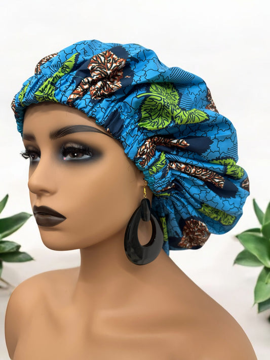 Double Layered Ankara Satin Silk Reversible Bonnet Cap