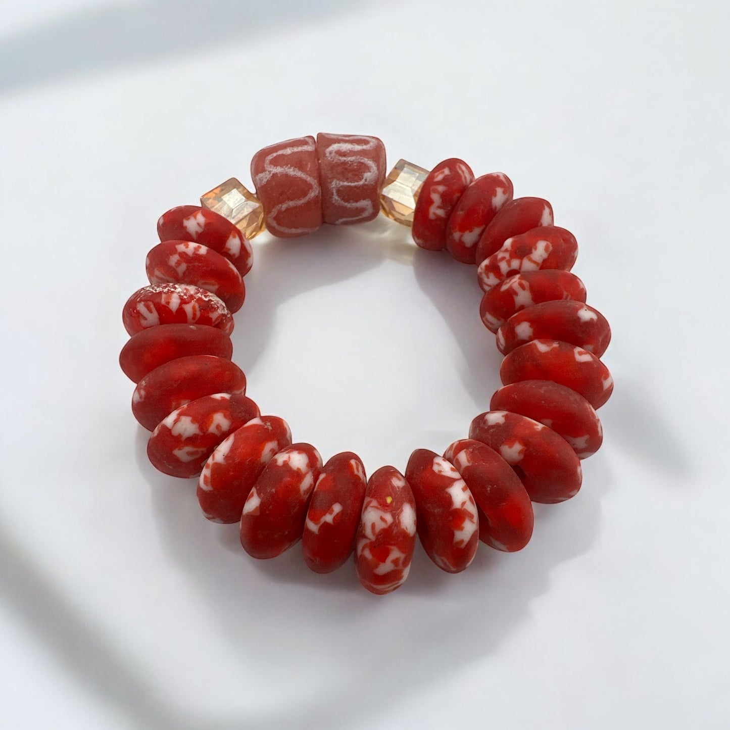 Authentic West Africa Elasticity Red Krobo Beads Ethnic Bracelet