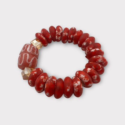 Authentic West Africa Elasticity Red Krobo Beads Ethnic Bracelet