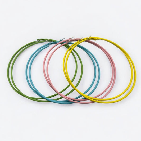 Funky 10cm Colourful Retro Round Hoop Earrings