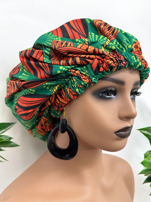 Double Layered Ankara Pattern Satin Silk Revisable Bonnet Cap